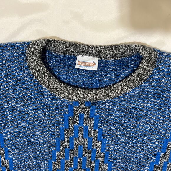 Womens Vintage Sweater Vest Fortune Knits USA Blue Grey  23” Chest pit to pit - Picture 7 of 12